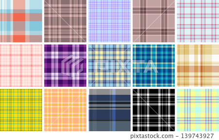 Plaid pattern set ideal for home interiors, clothing lines, and web backgrounds. Seamless repeats maintain alignment. Plaid pattern set ideal for home interiors, clothing lines, and web backgrounds. Seamless repeats maintain alignment. 139743927
