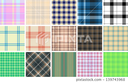 Plaid bundle designed for stationery, textiles, and digital media. Seamless tartan textures support all creative projects. Plaid bundle designed for stationery, textiles, and digital media. Seamless tartan textures support all creative projects. 139743968