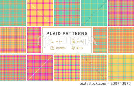 Cozy plaid pattern bundle interior concepts. Harmonized tartan designs fit wall art, decor visuals. Seamless vectors maintain calm rhythm. Cozy plaid pattern bundle interior concepts. Harmonized tartan designs fit wall art, decor visuals. Seamless vectors maintain calm rhythm. 139743973