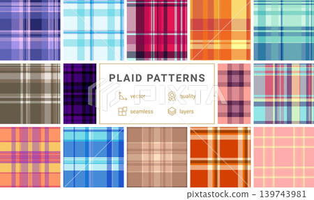 Plaid bundle for scrapbook covers. Seamless tartan textures add charm and style to handmade journals. Vector paths remain editable. Plaid bundle for scrapbook covers. Seamless tartan textures add charm and style to handmade journals. Vector paths remain editable. 139743981