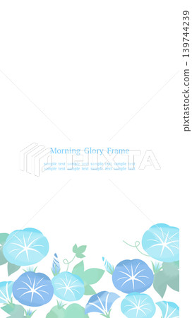 Cool blue and light blue watercolor-style morning glory frame, bottom orientation, vertical 16:9 aspect ratio. 139744239