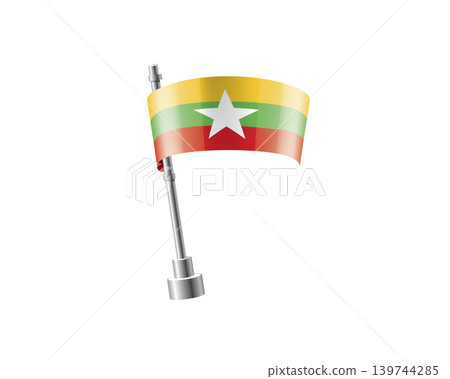 Clean representation showcasing Myanmar flag attached to glossy metal pole 139744285