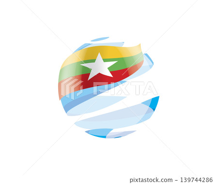 Flat of patriotic globe featuring waving Myanmar flag design Flat of patriotic globe featuring waving Myanmar flag design 139744286