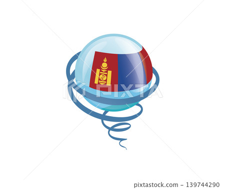 Stylish international icon showcasing Mongolian flag within reflective globe design 139744290