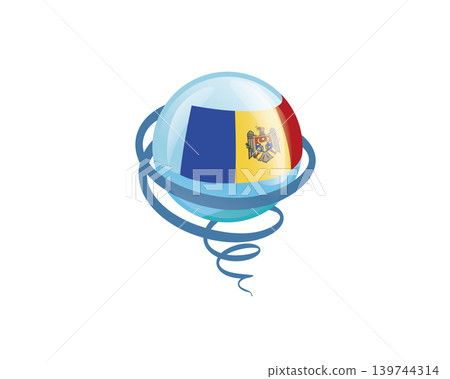 Stylish international icon showcasing Moldavian flag within reflective globe design 139744314