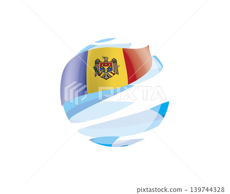 Flat of patriotic globe featuring waving Moldavian flag design 139744328