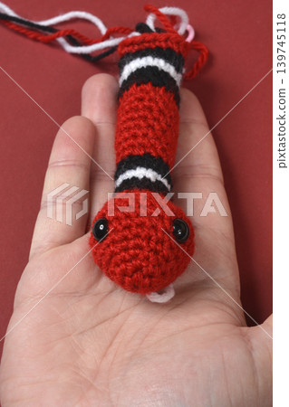 Handmade Crocheted Milk Snake Toy in Hand Handmade Crocheted Milk Snake Toy in Hand 139745118