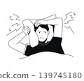 Male Struggling to Sleep - black and white flat design illustration 139745180