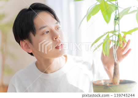 一位正在種植室內植物的年輕人 一位正在種植室內植物的年輕人 139745244