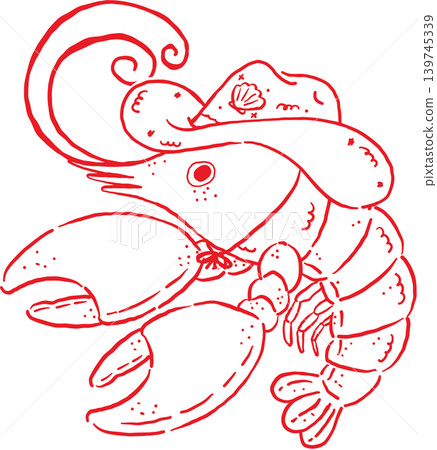 Cowboy Summer Lobster Wearing a Cowboy Hat Whimsical Hand Drawn 139745339