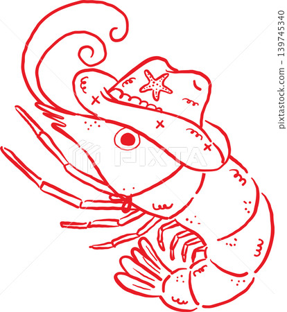 Cowboy Summer Shrimp Wearing Cowboy Hat Whimsical Hand Drawn 139745340