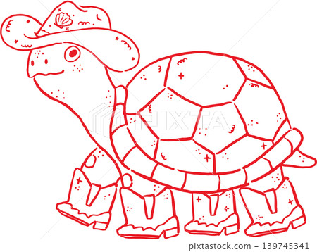 Cowboy Summer Turtle Wearing Hat and Boots Whimsical Hand Drawn 139745341