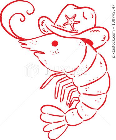 Cowboy Summer Shrimp Wearing a Cowboy Hat Whimsical Hand Drawn 139745347