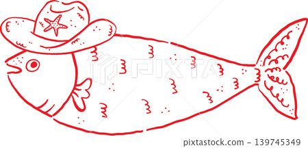 Cowboy Summer Sadine Fish Wearing a Hat Whimsical Hand Drawn Cowboy Summer Sadine Fish Wearing a Hat Whimsical Hand Drawn 139745349