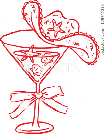 Cowboy Summer Martini Glass with Seashells and Starfish Whimsical Hand Drawn Cowboy Summer Martini Glass with Seashells and Starfish Whimsical Hand Drawn 139745350