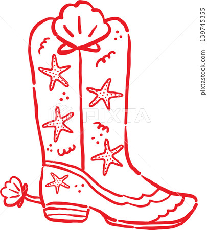 Coastal Summer Cowboy Boots with Starfish Whimsical Hand Drawn 139745355