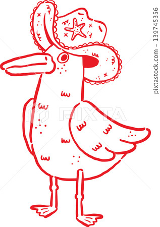 Cowboy Summer a Seagull Wearing a Hat Whimsical Hand Drawn 139745356