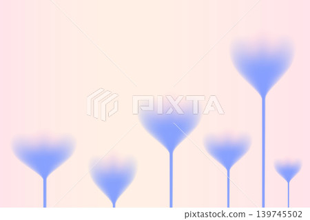 Abstract blue silhouette of wildflower blur shapes in soft gradient for spring social media cover or banner. Floral gentle tulip forms and unfocused gradation. Dreamy translucent flowers vector set 139745502
