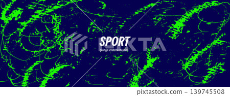 Scratch brush background with neon stroke and fast pen motion. Paint scribble and messy ink texture for sport speed banner. Vector scratch tangle pattern with bold brush drawing 139745508