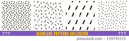 Small line scribble in seamless pattern set with scattered polka dot and dash. Random confetti with mini doodle shapes on white for minimal poster. Vector small line ornament pack isolated Small line scribble in seamless pattern set with scattered polka dot and dash. Random confetti with mini doodle shapes on white for minimal poster. Vector small line ornament pack isolated 139745515