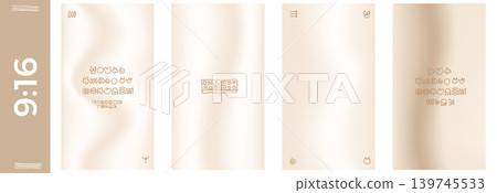 Beige gradient story set with hand drawn doodle ornament in light ivory gradation. Brown wavy beige gradient backdrop on plain media layout for social post. Vector story pack for promo content bg Beige gradient story set with hand drawn doodle ornament in light ivory gradation. Brown wavy beige gradient backdrop on plain media layout for social post. Vector story pack for promo content bg 139745533