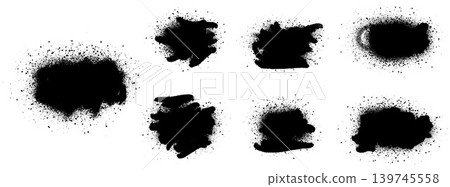 Abstract frame shapes with spray ink splatter and charcoal grain. Hand drawn grunge frame elements for poster and banner. Distressed vector spray paint splotch with urban paint stain on white bg Abstract frame shapes with spray ink splatter and charcoal grain. Hand drawn grunge frame elements for poster and banner. Distressed vector spray paint splotch with urban paint stain on white bg 139745558
