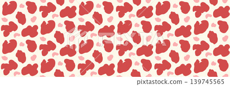 Seamless pattern with freeform red coquette print and organic blob. Bold free form amoeba in monochrome as vector design on cream. Girly animal pattern with scattered pink spot for fashion apparel 139745565