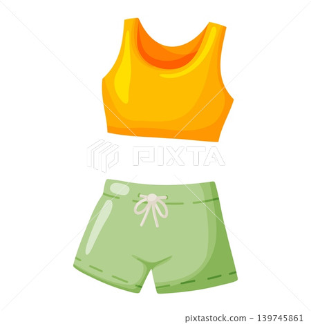 Yellow Top and Green Shorts Sport Outfit Set Yellow Top and Green Shorts Sport Outfit Set 139745861