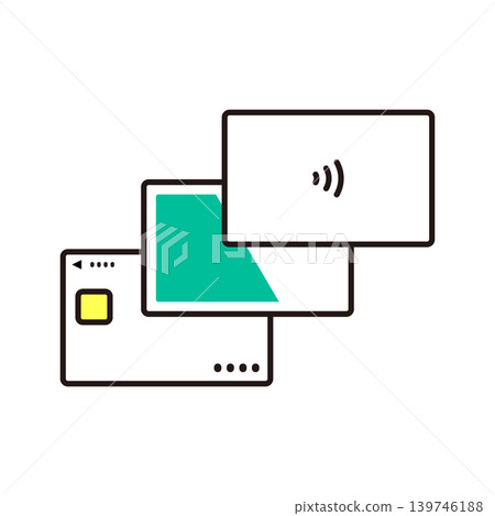 A set of illustration materials featuring overlapping images of credit cards, transportation IC cards, etc. A set of illustration materials featuring overlapping images of credit cards, transportation IC cards, etc. 139746188