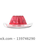 Red jelly on a transparent plate, viewed from the side, transparent background, 3D rendering. 139746290
