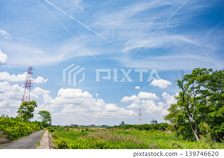Scenery of the Yodo River in early summer; Hirakata City and Takatsuki City, Osaka Prefecture Scenery of the Yodo River in early summer; Hirakata City and Takatsuki City, Osaka Prefecture 139746620