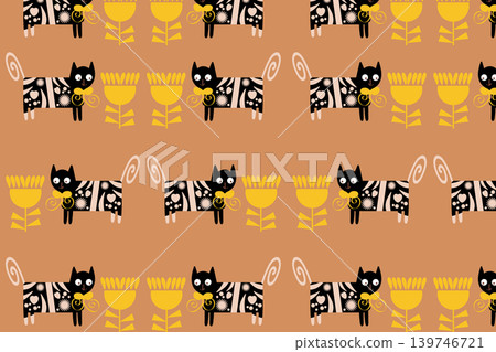 Abstract cats seamless vector nature pattern. Abstract cats seamless vector nature pattern. 139746721