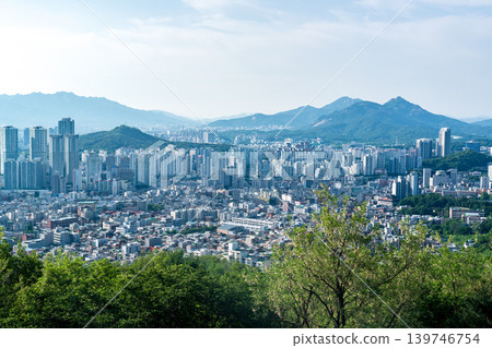 Seoul, South Korea - May. 17, 2026 : Panoramic high-angle view of Seoul cityscape and residential area from Yongmasan Mountain skywalk, South Korea Seoul, South Korea - May. 17, 2026 : Panoramic high-angle view of Seoul cityscape and residential area from Yongmasan Mountain skywalk, South Korea 139746754