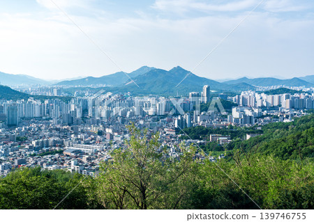 Seoul, South Korea - May. 17, 2026 : Panoramic high-angle view of Seoul cityscape and residential area from Yongmasan Mountain skywalk, South Korea Seoul, South Korea - May. 17, 2026 : Panoramic high-angle view of Seoul cityscape and residential area from Yongmasan Mountain skywalk, South Korea 139746755
