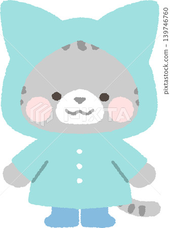 A tabby cat wearing a raincoat (no outline). A tabby cat wearing a raincoat (no outline). 139746760