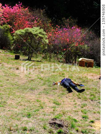 Woman sleeping in a meadow Woman sleeping in a meadow 139746908