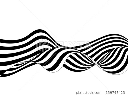 Abstract black and white striped wave with optical illusion effect isolated on white background. Eps 10 139747423