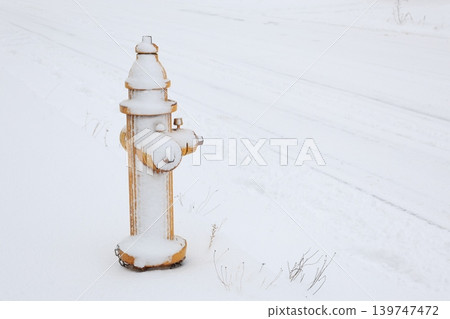 一個被雪覆蓋的黃色消防栓 139747472