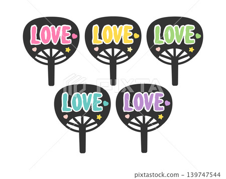 Five-color cheering fan set featuring "LOVE" and illustrations for supporting your favorite idol (pink, yellow, green, blue, purple) Five-color cheering fan set featuring "LOVE" and illustrations for supporting your favorite idol (pink, yellow, green, blue, purple) 139747544