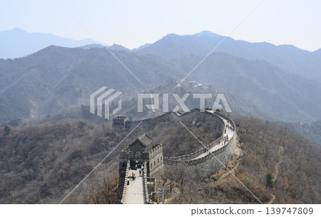 View of the Great Wall of China in the mountains in Mutianyu district, China View of the Great Wall of China in the mountains in Mutianyu district, China 139747809