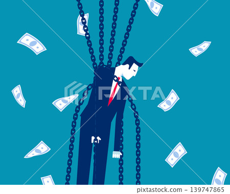 Debt pressure. Person with chained to leg showing financial burden 139747865