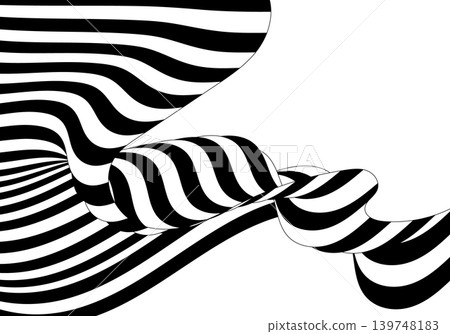 Abstract black and white striped ribbon with optical illusion distortion on white background. Eps 10 139748183