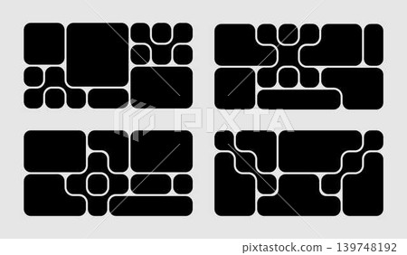 Set Of Black Bento Grid Composition With Modular Frames And Geometric Tiles. Bento Box Design Templates For Modern Web Pages, Social Media. Tile Panels In Different Proportions. Set Of Black Bento Grid Composition With Modular Frames And Geometric Tiles. Bento Box Design Templates For Modern Web Pages, Social Media. Tile Panels In Different Proportions. 139748192