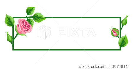 Decorative frame with roses. Beautiful realistic flowers, buds and leaves. Decorative frame with roses. Beautiful realistic flowers, buds and leaves. 139748341
