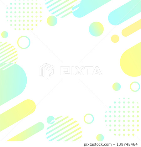 Light green and yellow gradient Memphis background, refreshing summer advertising design with ovals, dots, and stripes, square 1:1 aspect ratio. 139748464