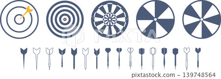 A set of materials for darts and targets in various variations. A set of materials for darts and targets in various variations. 139748564