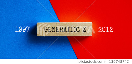 Generation Z label on blue and red diagonal background with years 1997 and 2012, generational identity and demographics concept 139748742