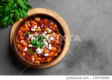 Greek style Baked Beans with Feta Cheese Greek style Baked Beans with Feta Cheese 139749069