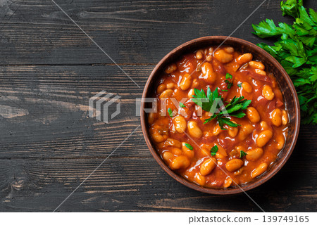Chili Beans. White baked kidney bean stew. Chili Beans. White baked kidney bean stew. 139749165