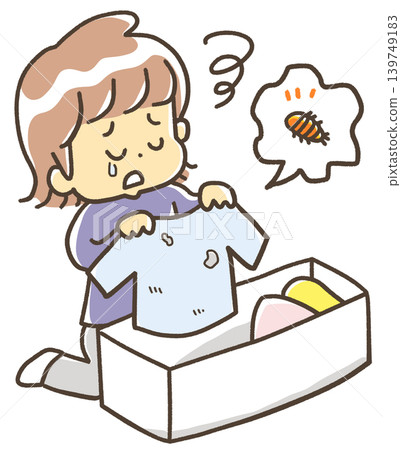 Someone is saddened to find moth-eaten clothes they took out for the change of season. Someone is saddened to find moth-eaten clothes they took out for the change of season. 139749183